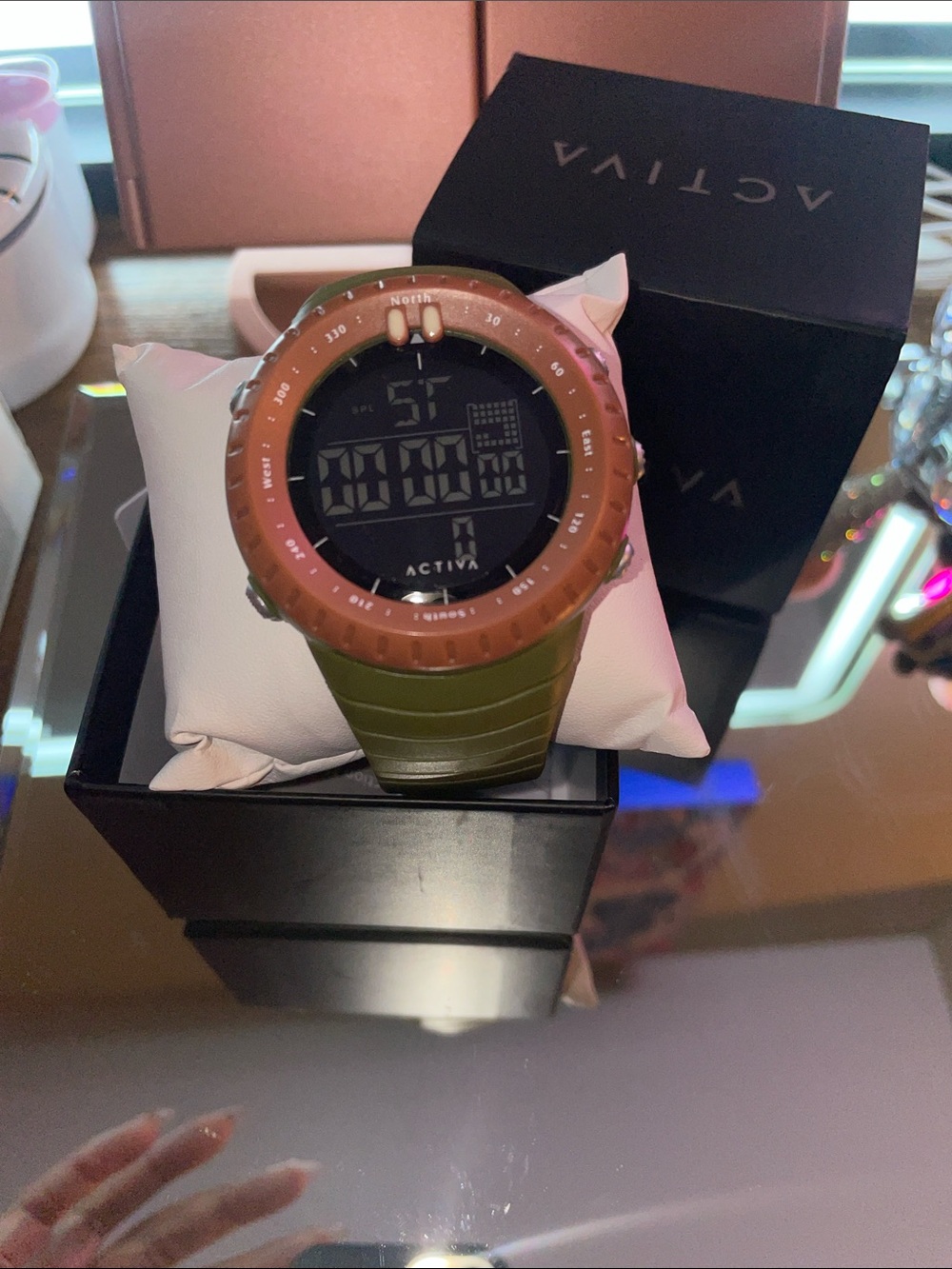 Ativa Olive Green Digital Sport Watch with Brown Bezel